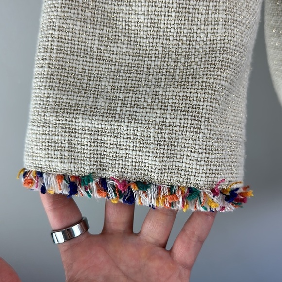 Vilagallo Womens Juliet Beige Cotton Blend Coat Multicolored Fringe Sz XS Resort - Picture 10 of 16